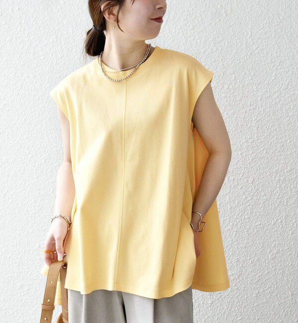 SHIPS any「SHIPS any:〈接触冷感/汗染み防止加工/洗濯機可能〉Aライン フレンチスリーブ TEE」|Tシャツ・カットソー|イエロー