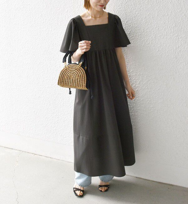 SHIPS any「SHIPS any:〈洗濯機可能〉ミニサッカー スクエアネック フレア ワンピース」|ワンピース|