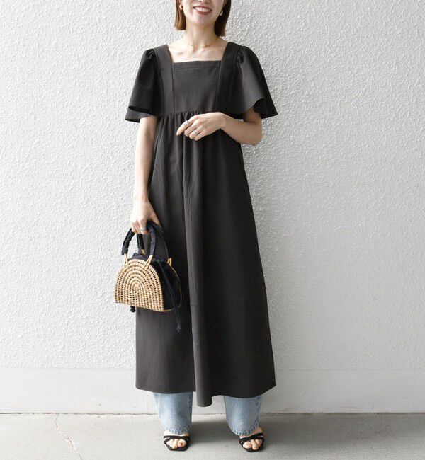 SHIPS any「SHIPS any:〈洗濯機可能〉ミニサッカー スクエアネック フレア ワンピース」|ワンピース|