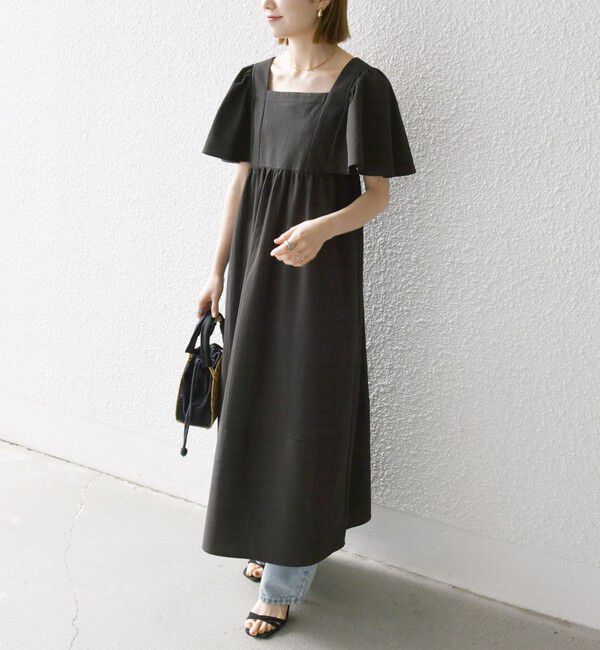 SHIPS any「SHIPS any:〈洗濯機可能〉ミニサッカー スクエアネック フレア ワンピース」|ワンピース|