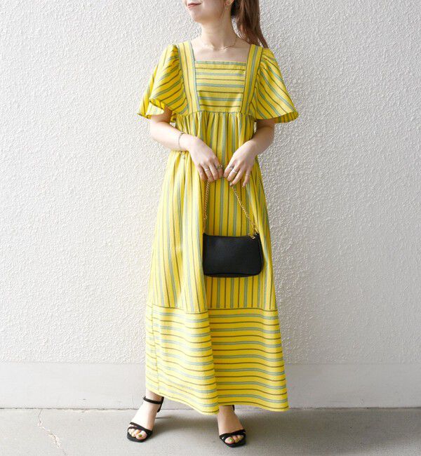 SHIPS any「SHIPS any:〈洗濯機可能〉ミニサッカー スクエアネック フレア ワンピース」|ワンピース|イエロー