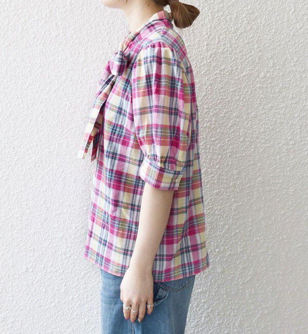 SHIPS any「SHIPS any:〈洗濯機可能〉マドラス チェック ボウタイ パフスリーブ ブラウス」|シャツ・ブラウス|