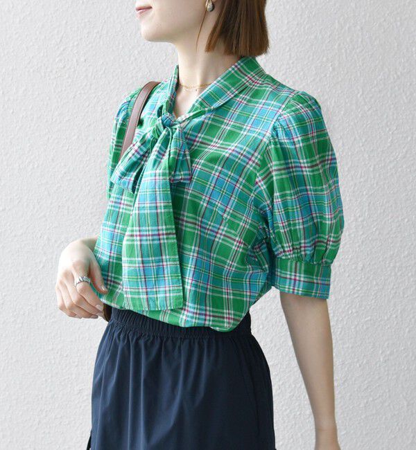 SHIPS any「SHIPS any:〈洗濯機可能〉マドラス チェック ボウタイ パフスリーブ ブラウス」|シャツ・ブラウス|