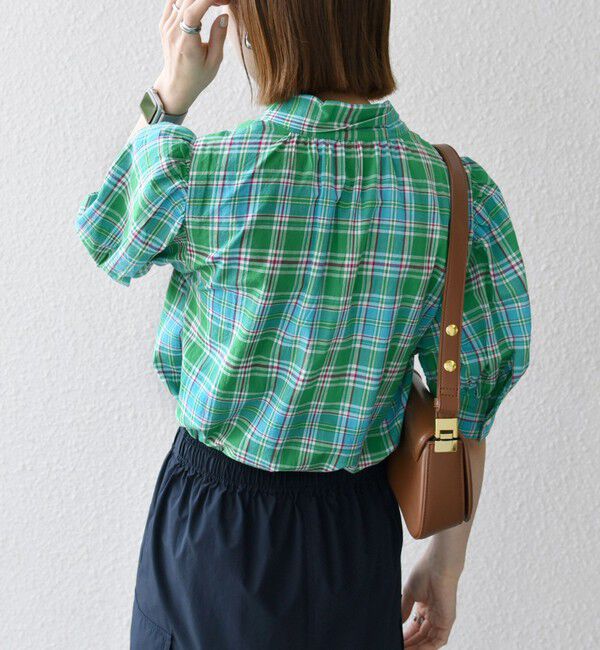 SHIPS any「SHIPS any:〈洗濯機可能〉マドラス チェック ボウタイ パフスリーブ ブラウス」|シャツ・ブラウス|