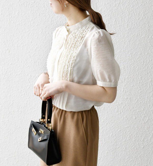 SHIPS any「《一部追加予約》SHIPS any:〈手洗い可能〉シアー フリル バンドカラー パフ シャツ ブラウス」|シャツ・ブラウス|