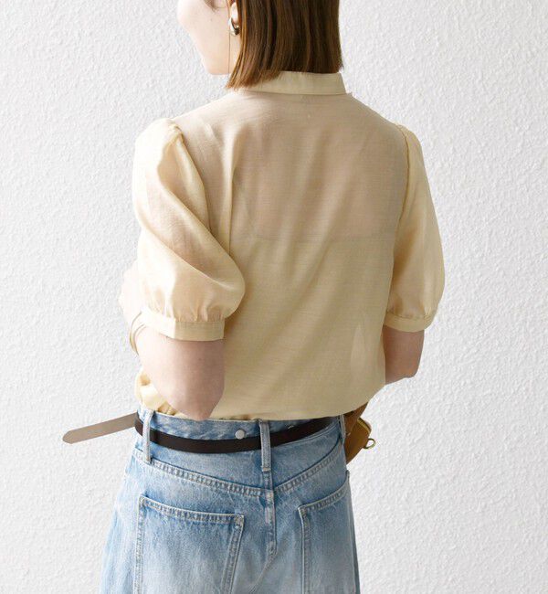 SHIPS any「《一部追加予約》SHIPS any:〈手洗い可能〉シアー フリル バンドカラー パフ シャツ ブラウス」|シャツ・ブラウス|