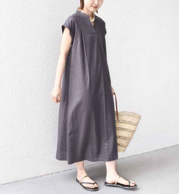 SHIPS for women「《予約》【WEB限定】〈手洗い可能〉リネン レーヨン コーティング ワンピース」|ワンピース|チャコールグレー
