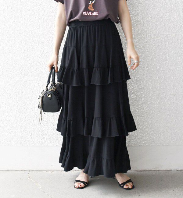 SHIPS any「SHIPS any:〈洗濯機可能〉ティアード ラッフル マキシ スカート」|スカート|