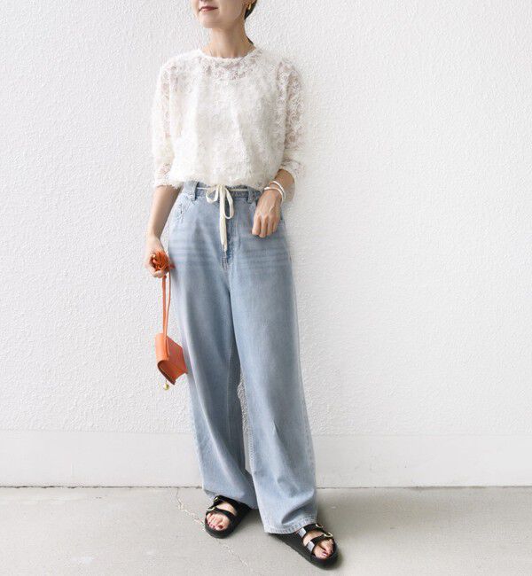 SHIPS for women「【WEB限定】〈手洗い可能〉チュール フェザー レース 羽織」|シャツ・ブラウス|