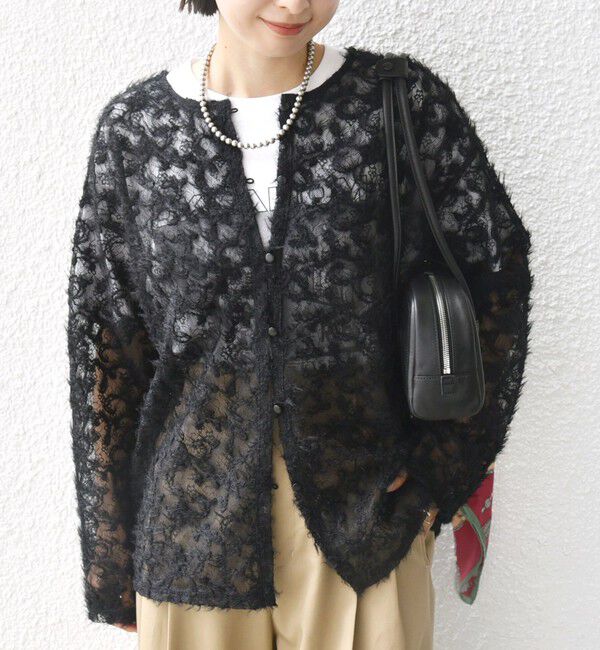 SHIPS for women「【WEB限定】〈手洗い可能〉チュール フェザー レース 羽織」|シャツ・ブラウス|