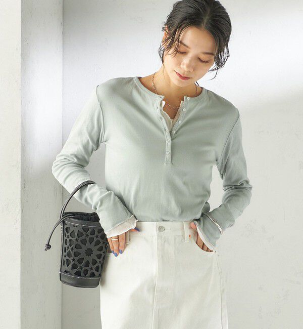 SHIPS for women「【SHIPS別注】miller: シアー ヘンリー ネック ロング スリーブ TEE」|Tシャツ・カットソー|