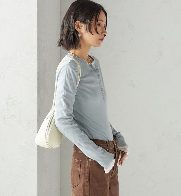 SHIPS for women「【SHIPS別注】miller: シアー ヘンリー ネック ロング スリーブ TEE」|Tシャツ・カットソー|