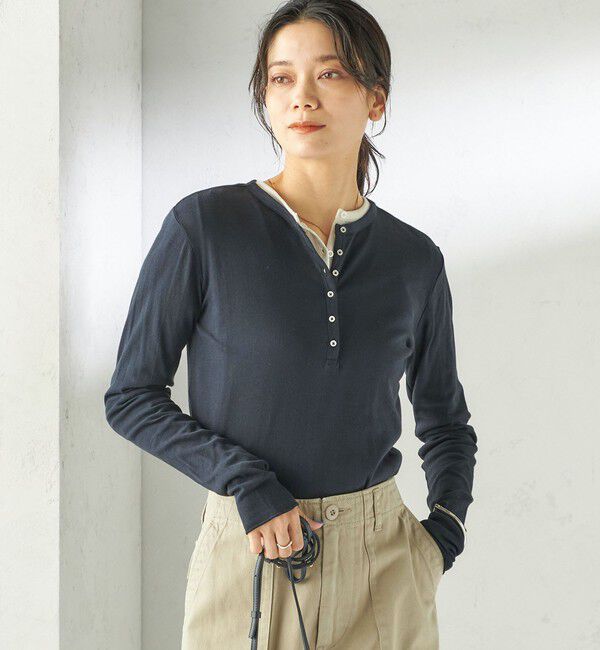 SHIPS for women「【SHIPS別注】miller: シアー ヘンリー ネック ロング スリーブ TEE」|Tシャツ・カットソー|