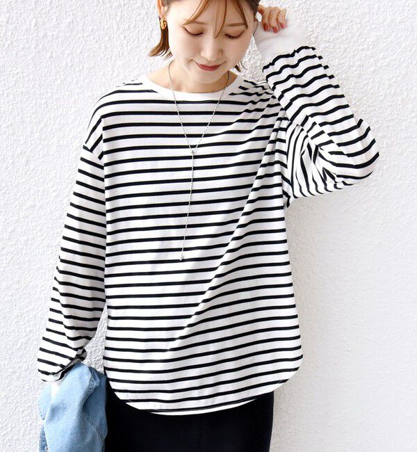 SHIPS for women「コットン 天竺 ラウンド ヘム 袖 リブ カットソー」|Tシャツ・カットソー|ホワイト系