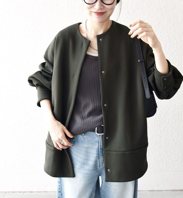 SHIPS any「【WEB限定】SHIPS any:〈洗濯機可能〉ダンボール コクーン ノーカラー コート」|ノーカラージャケット|