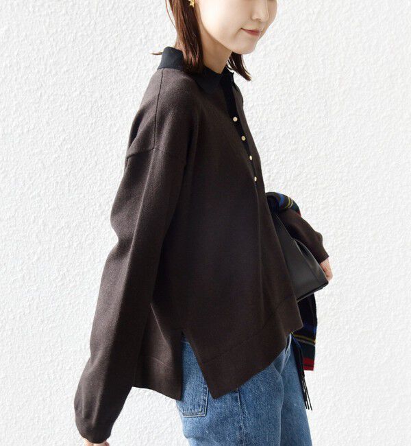 SHIPS for women「【WEB限定】〈手洗い可能〉サイド スリット ゴールド 釦 ポロ ニット」|ニット・セーター|