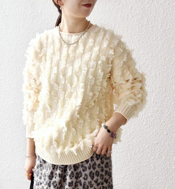 SHIPS any「SHIPS any:〈手洗い可能〉フリンジ デザイン ニット プルオーバー」|ニット・セーター|