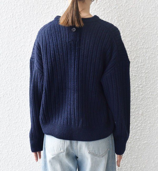 SHIPS any「SHIPS any: リブ タック編み クルーネック ボタン ニット プルオーバー」|ニット・セーター|