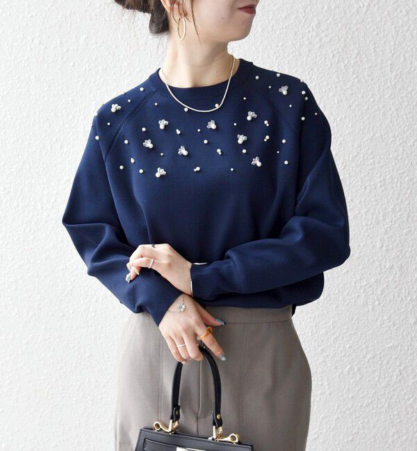 SHIPS any「SHIPS any:〈手洗い可能〉パールモチーフ ビジュー クルーネック ニット」|ニット・セーター|