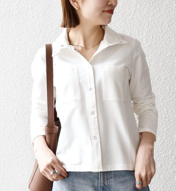 SHIPS any「SHIPS any:〈洗濯機可能〉インレイ リング スナップ ポケット カーディガン」|Tシャツ・カットソー|ホワイト