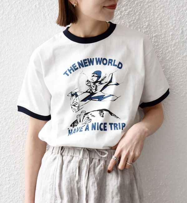 SHIPS any「【SHIPS any別注】THE KNiTS:〈洗濯機可能〉ロゴ プリント リンガー TEE」|Tシャツ・カットソー|
