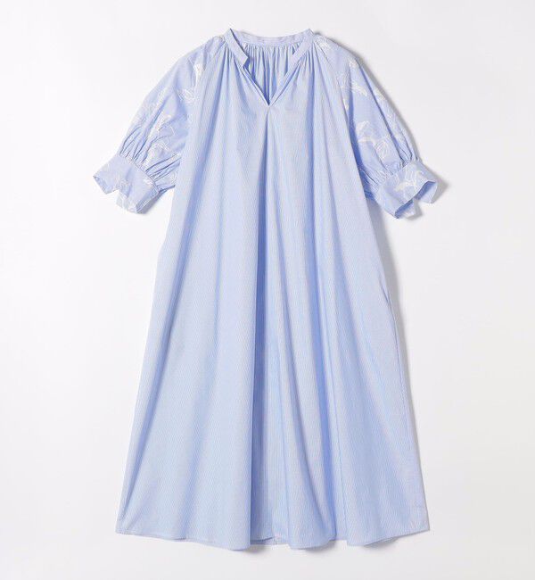 quaranciel「《予約》quaranciel:〈洗濯機可能〉ストライプ フラワー刺繍 スキッパー シャツ ワンピース」|ワンピース|