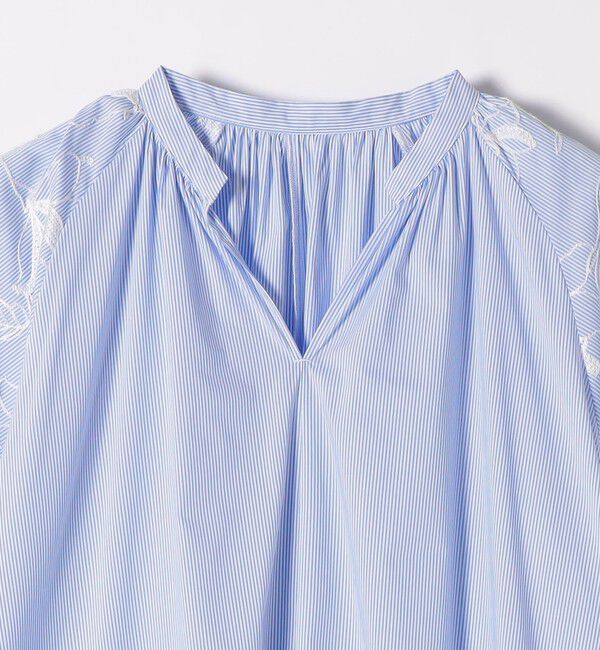 quaranciel「《予約》quaranciel:〈洗濯機可能〉ストライプ フラワー刺繍 スキッパー シャツ ワンピース」|ワンピース|