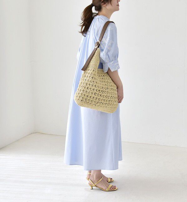 quaranciel「《予約》quaranciel:〈洗濯機可能〉ストライプ フラワー刺繍 スキッパー シャツ ワンピース」|ワンピース|