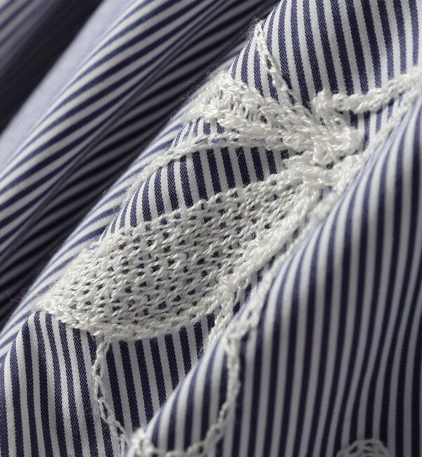 quaranciel「《予約》quaranciel:〈洗濯機可能〉ストライプ フラワー刺繍 スキッパー シャツ ワンピース」|ワンピース|