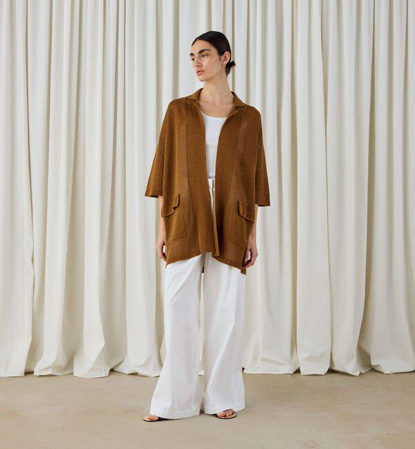 DES PRES「コットンシルクペーパーツイスト ラペルカラーカーディガン」|カーディガン|