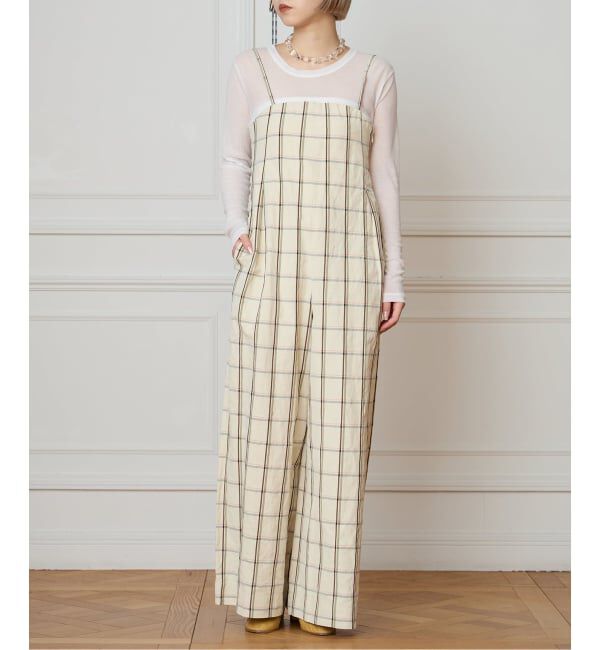 IENA LA BOUCLE「IENA LA BOUCLE P/Lチェックベアオールインワン」|オールインワン|ナチュラル B