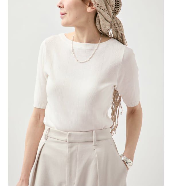 VERMEIL par iena「ランダムRIB ボートネック ハーフスリーブ プルオーバー」|ニット・セーター|