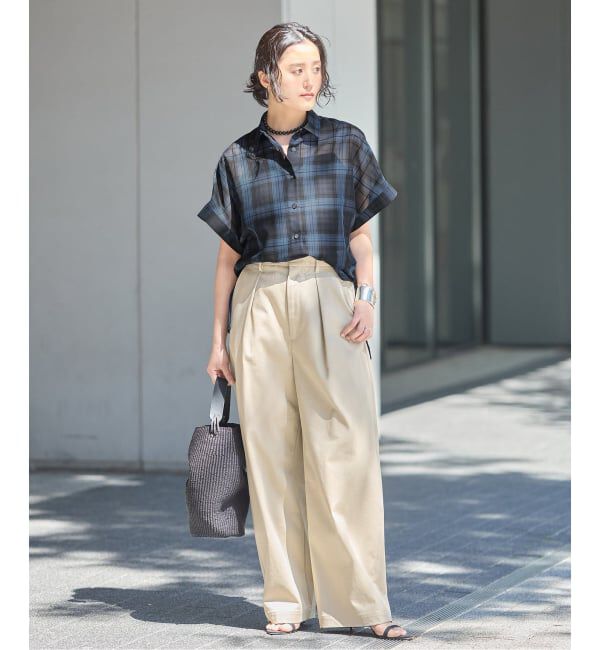 journal standard L'essage「《予約》シアーチェック/無地ツイストシャツ」|シャツ・ブラウス|