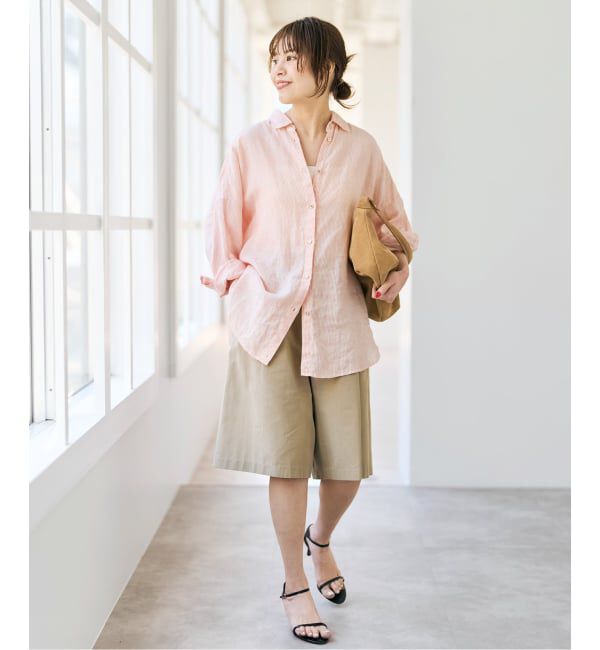 Spick and Span「《ゆったりサイズ》追加 80リネンカシュクール ビッグシャツ」|シャツ・ブラウス|