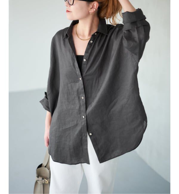 Spick and Span「《ゆったりサイズ》追加 80リネンカシュクール ビッグシャツ」|シャツ・ブラウス|