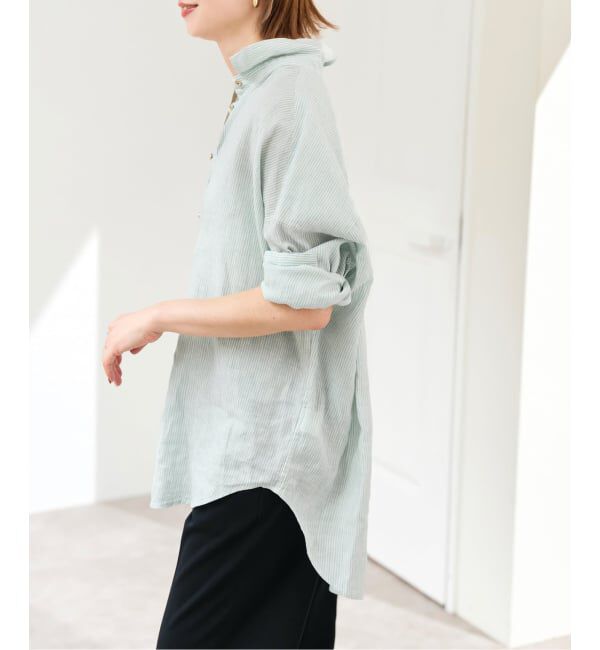 Spick and Span「《ゆったりサイズ》追加 80リネンカシュクール ビッグシャツ」|シャツ・ブラウス|