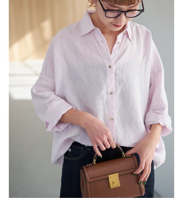 Spick and Span「《ゆったりサイズ》追加 80リネンカシュクール ビッグシャツ」|シャツ・ブラウス|