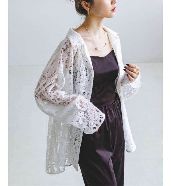 NOBLE「《追加》ボタニカルレースオープンカラーシャツ」|シャツ・ブラウス|ホワイト