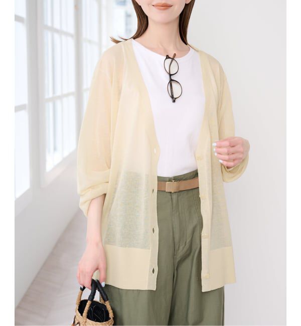 U by SPICK&SPAN「《予約》ウォッシャブルリネンブレンドシアーカーデ」|カーディガン|