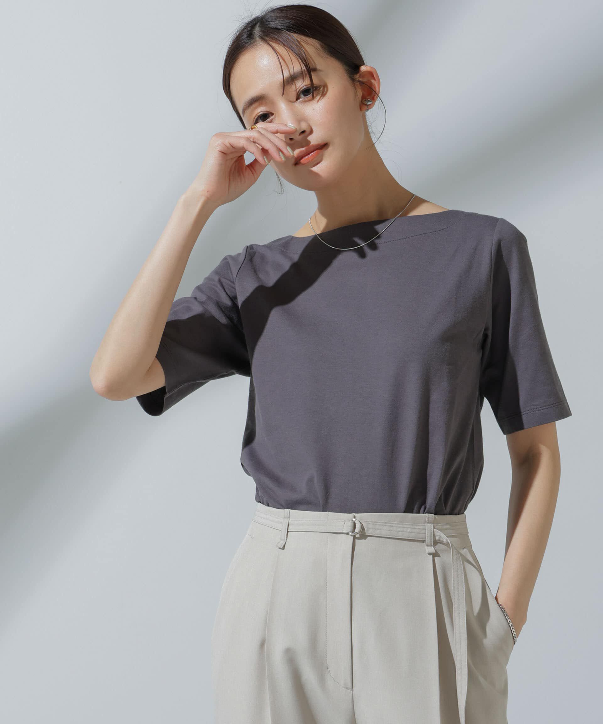 nano･universe「Anti Soaked(R) 汗染み防止 ボートネックTシャツ」|Tシャツ・カットソー|チャコール3