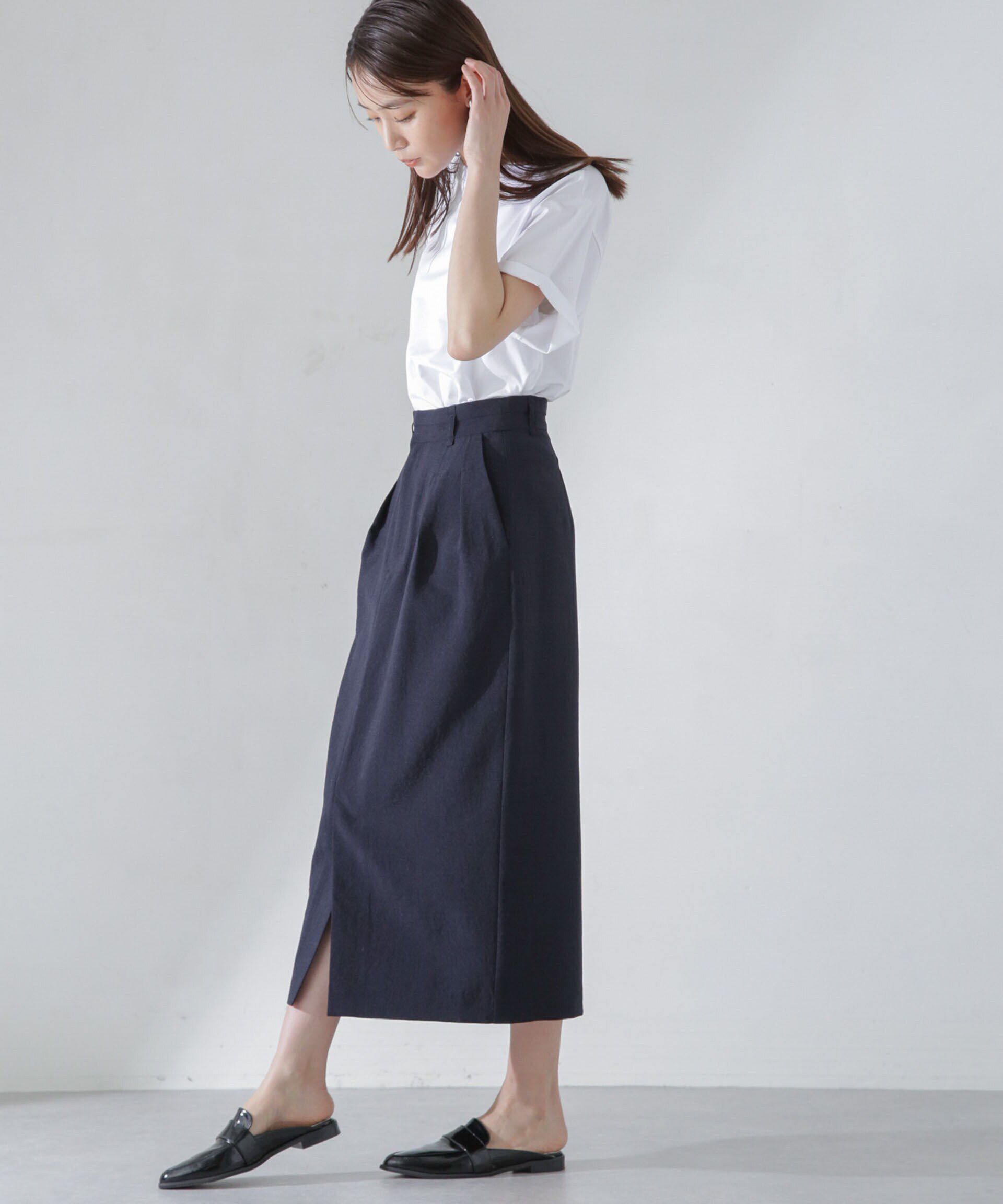 nano･universe「<洗濯機使用可><ﾉﾝｱｲﾛﾝ>ﾒﾗﾝｼﾞﾄﾞﾗｲ ｿﾌﾄｺｸｰﾝｽｶｰ  」|スカート|