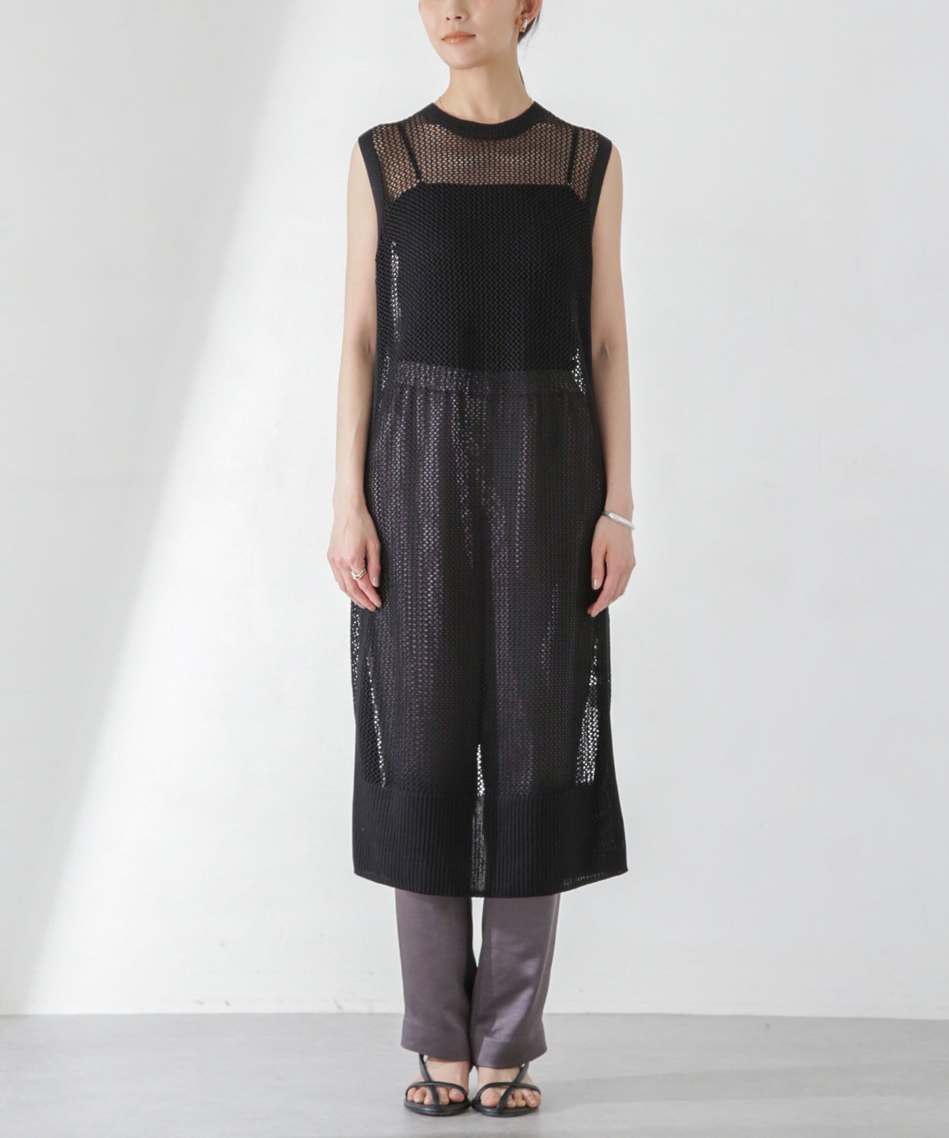 nano･universe「メッシュ編みノースリーブニットワンピース」|ワンピース|