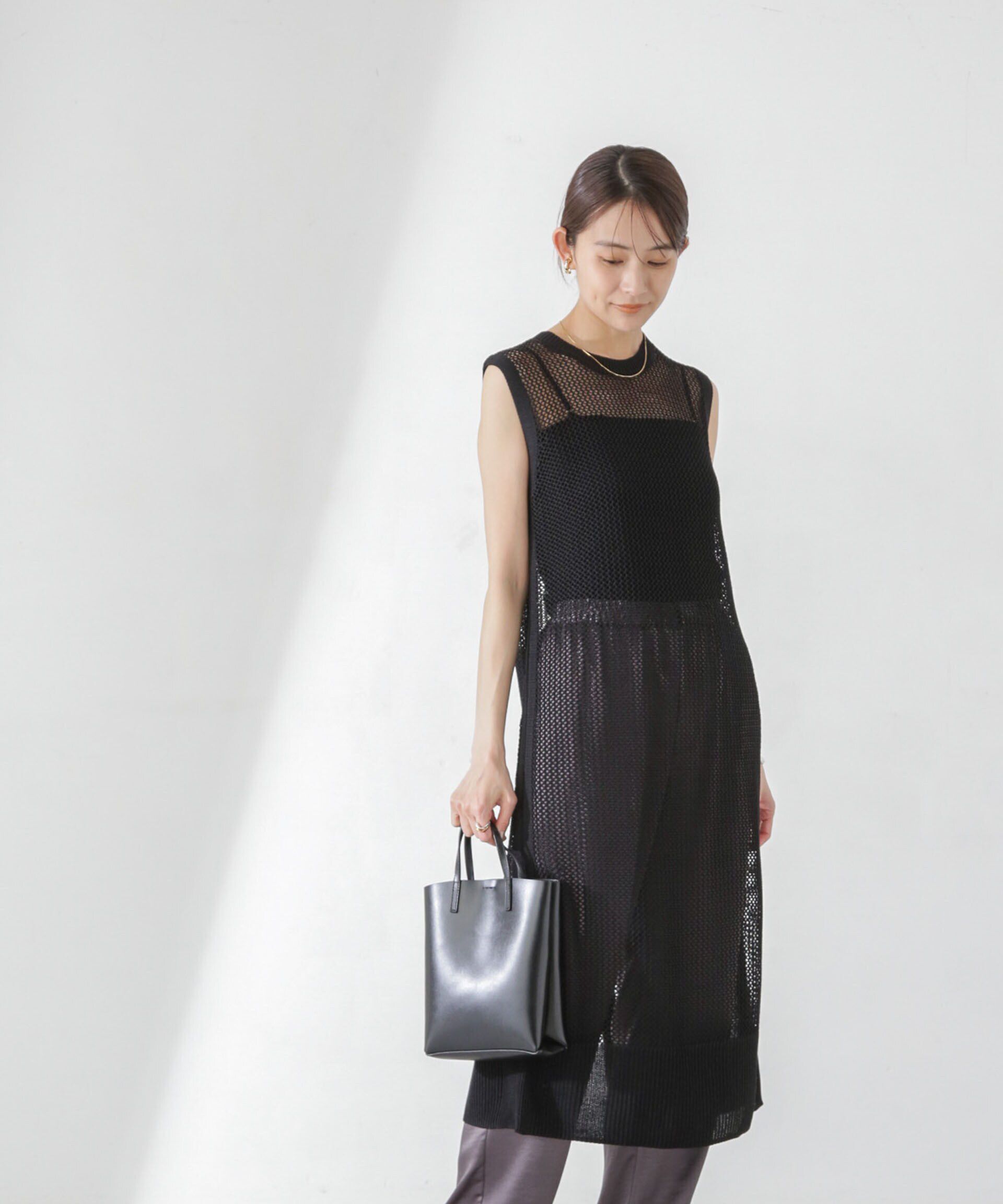 nano･universe「メッシュ編みノースリーブニットワンピース」|ワンピース|