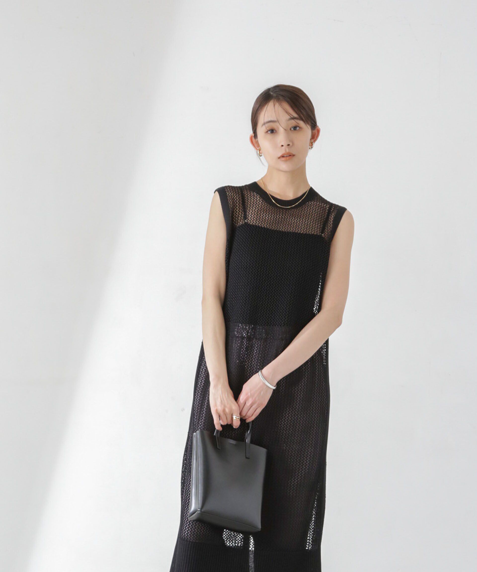 nano･universe「メッシュ編みノースリーブニットワンピース」|ワンピース|