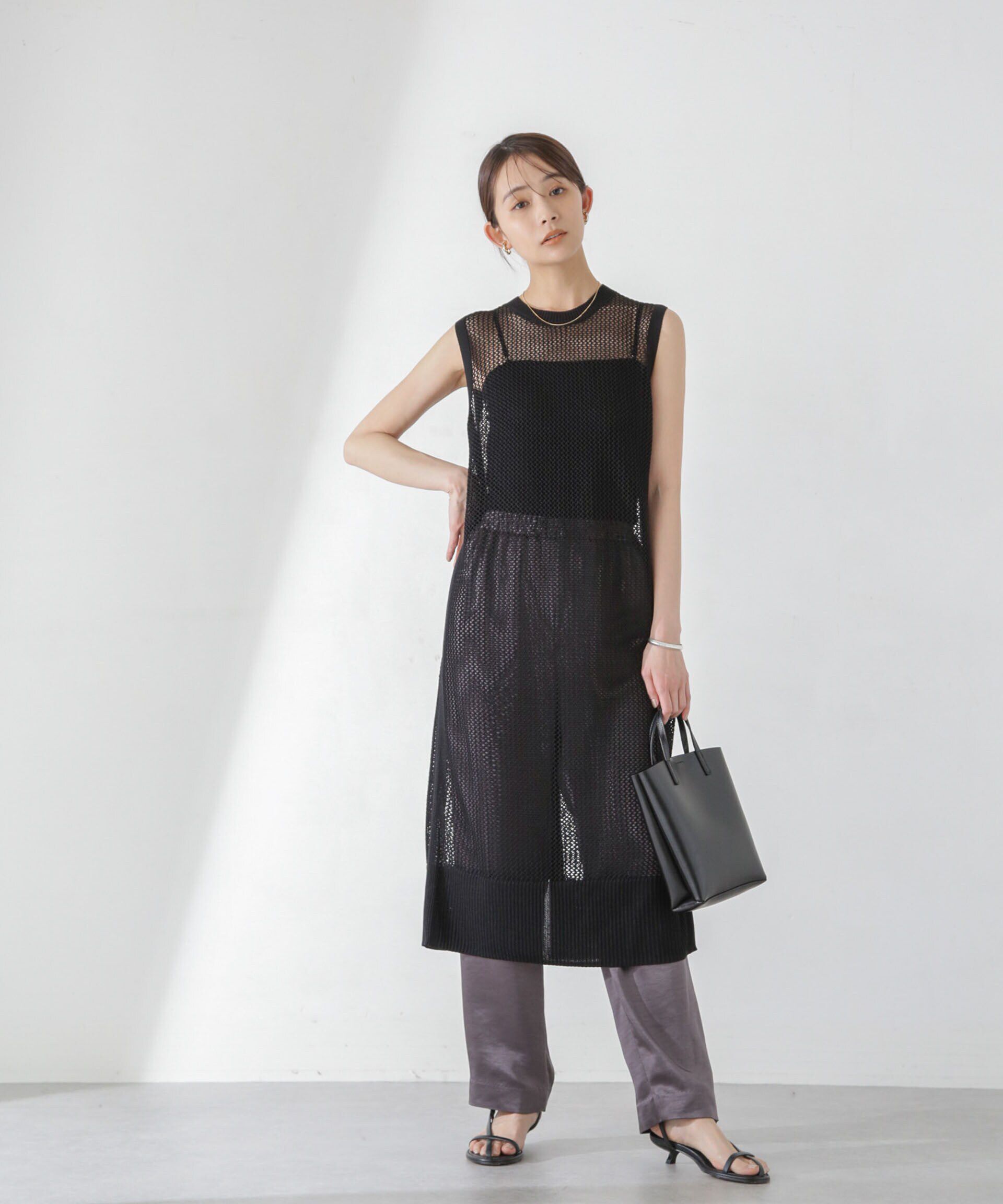 nano･universe「メッシュ編みノースリーブニットワンピース」|ワンピース|