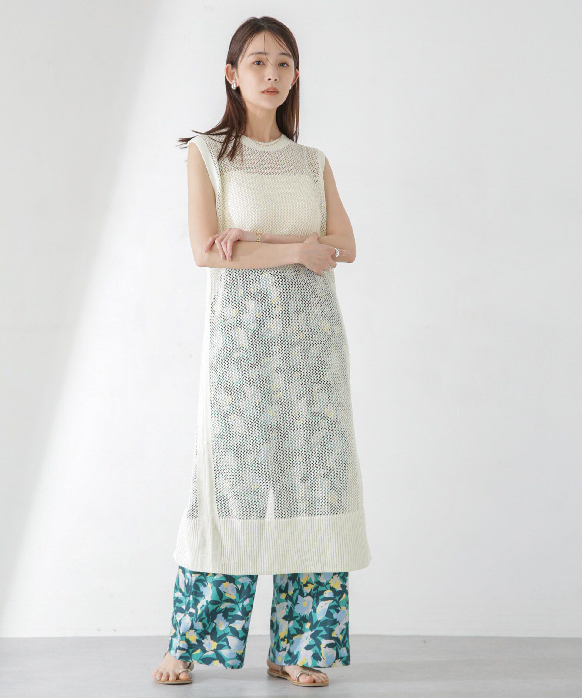 nano･universe「メッシュ編みノースリーブニットワンピース」|ワンピース|