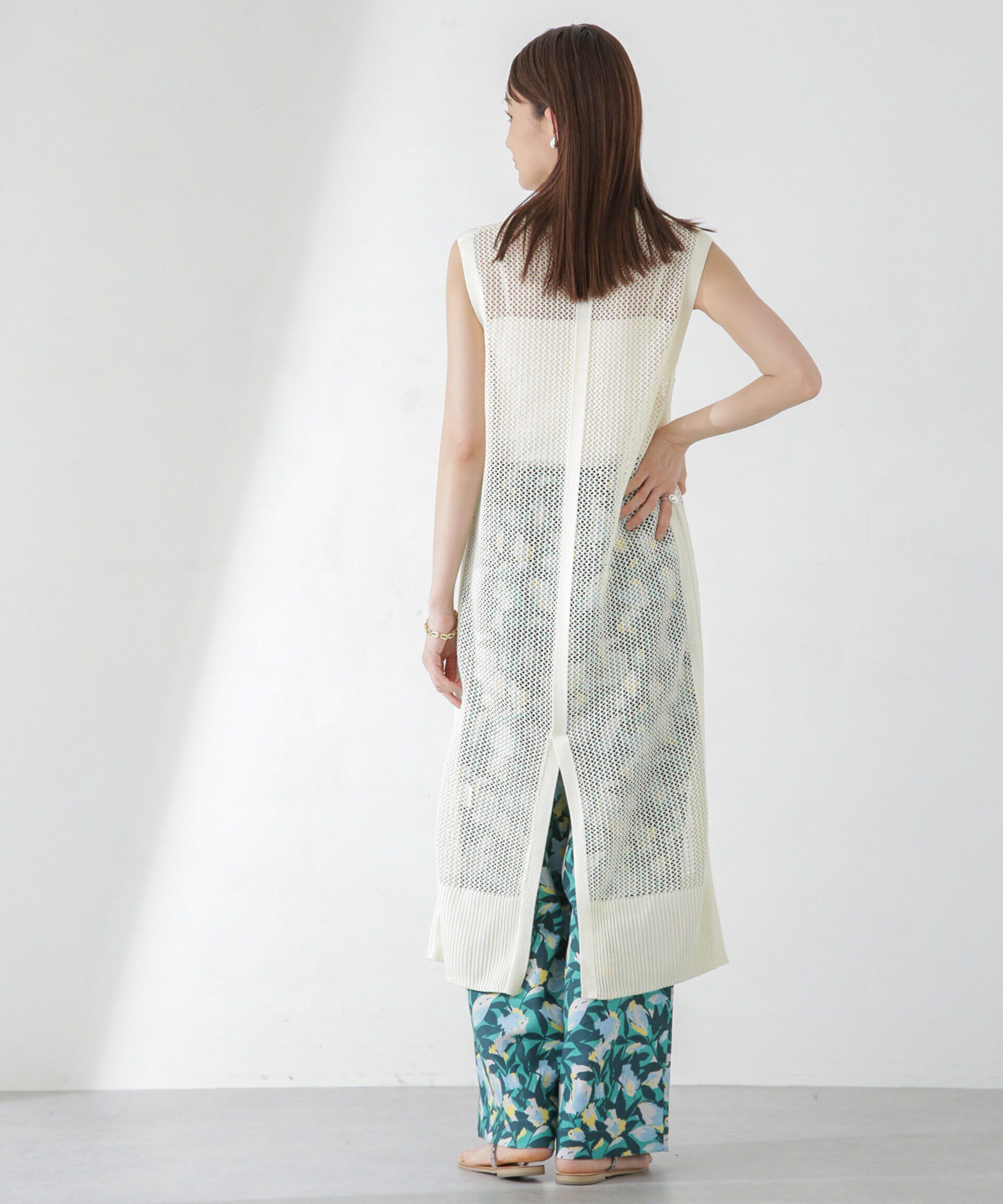 nano･universe「メッシュ編みノースリーブニットワンピース」|ワンピース|