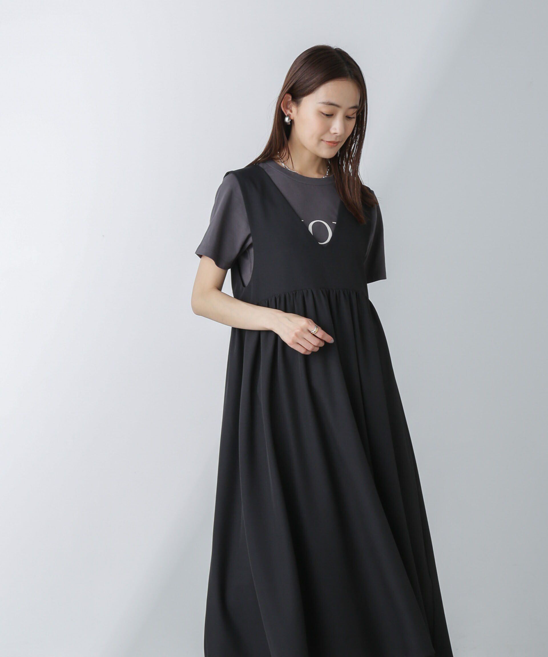 nano･universe「前後2wayギャザー切り替えワンピース」|ワンピース|ブラック
