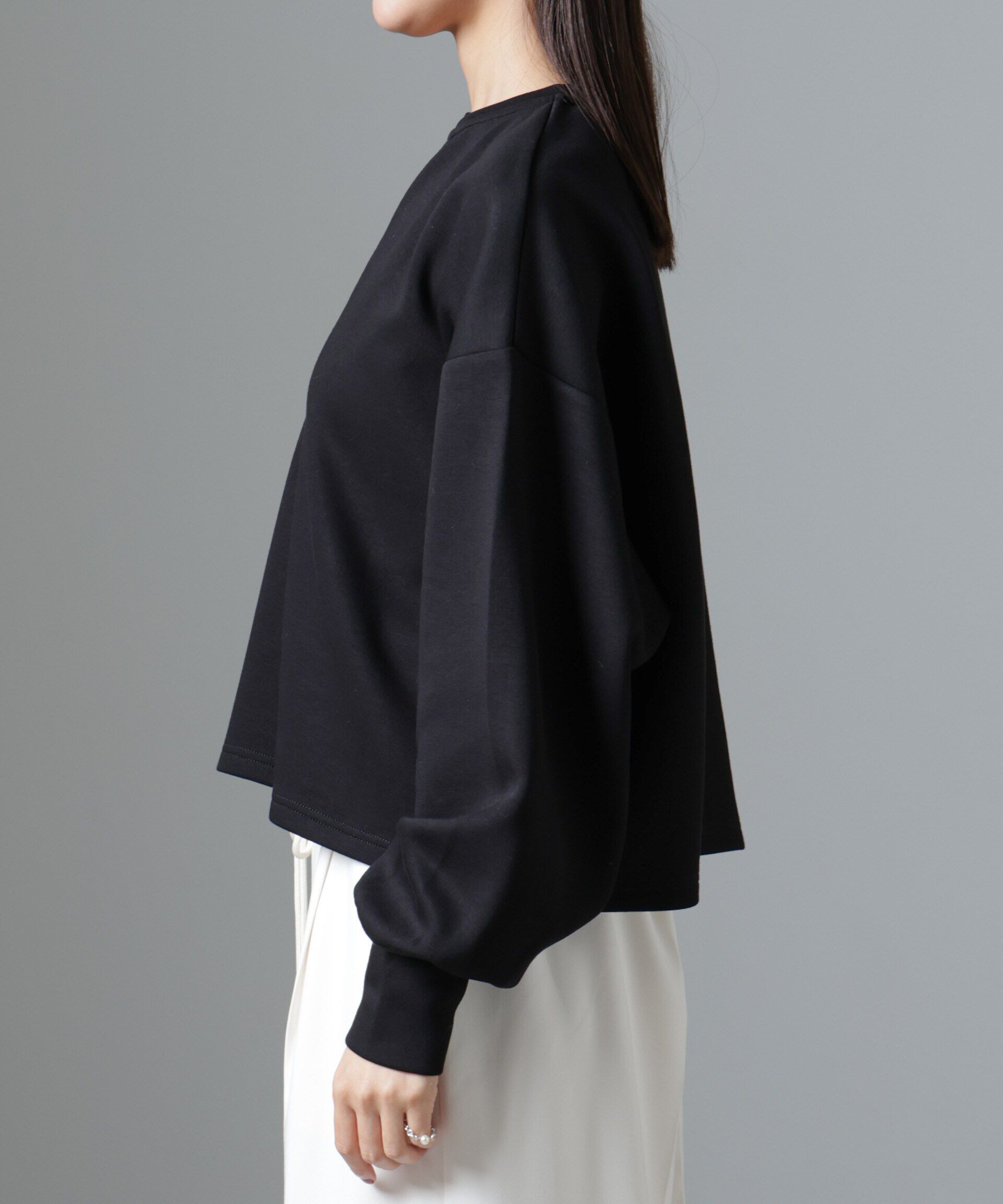 nano･universe「裏起毛ダンボールカットキーネックトップス（セットアップ可）」|Tシャツ・カットソー|