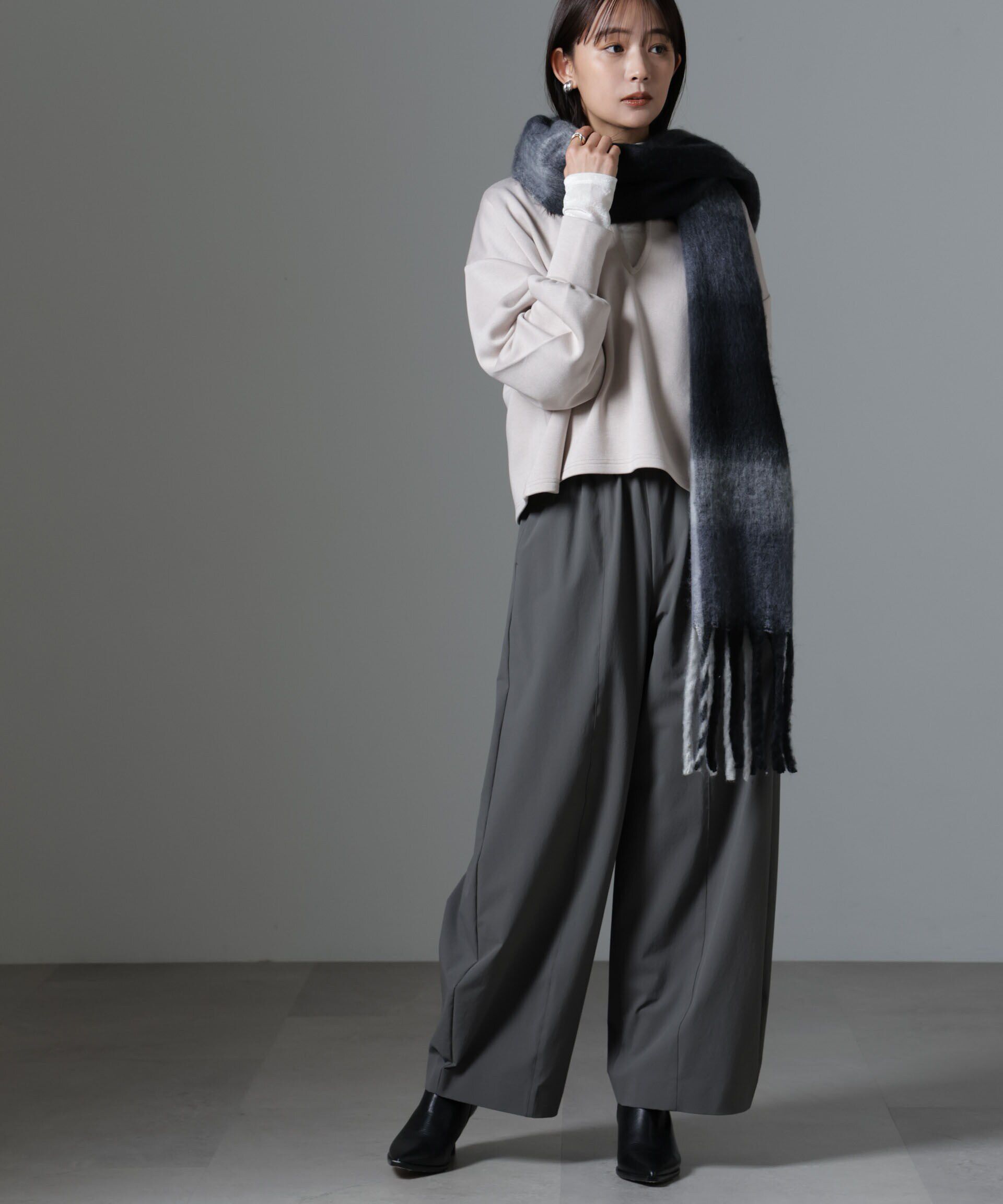 nano･universe「裏起毛ダンボールカットキーネックトップス（セットアップ可）」|Tシャツ・カットソー|